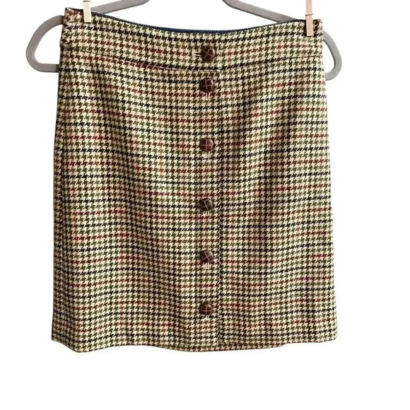 Talbots Petite 2P Wool Plaid Herringbone Skirt Button Front Lined Preppy Classic - Picture 1 of 9